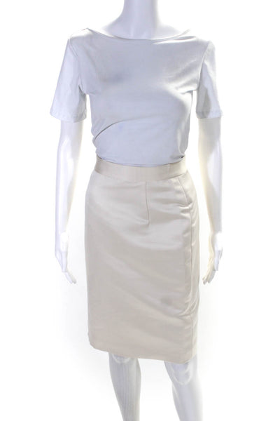 Azul by Liancarlo Womens Cream Zip Back Knee Length Pencil Skirt Size 12