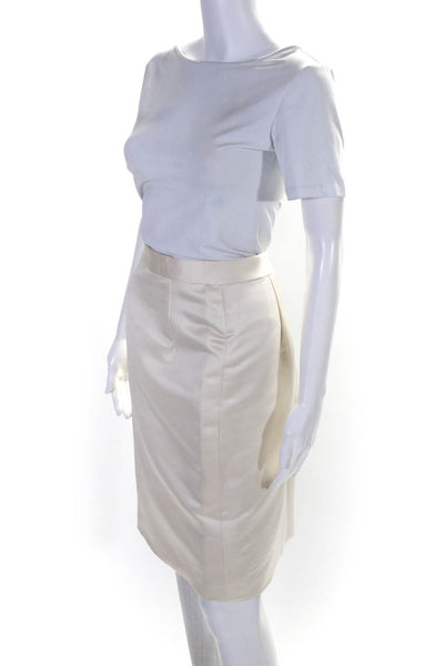 Azul by Liancarlo Womens Cream Zip Back Knee Length Pencil Skirt Size 12