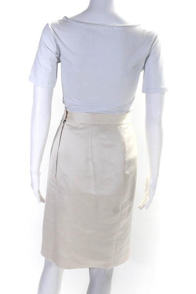 Azul by Liancarlo Womens Cream Zip Back Knee Length Pencil Skirt Size 12