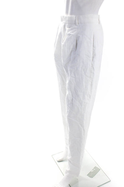 L'Academie Women's Hook Closure Pleated Front Straight Leg Pant White Size S