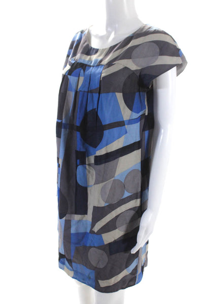Vince Womens Cotton Geometric Colorblock Short Sleeve Dress Blue Size 10