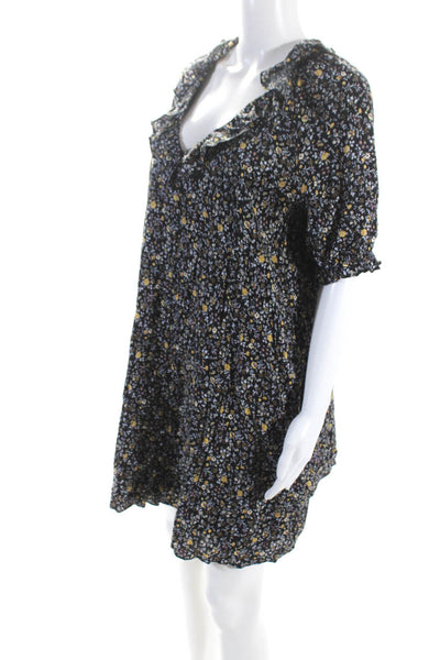 Madewell Womens Floral Print Ruffled Short Sleeve Buttoned Dress Black Size M