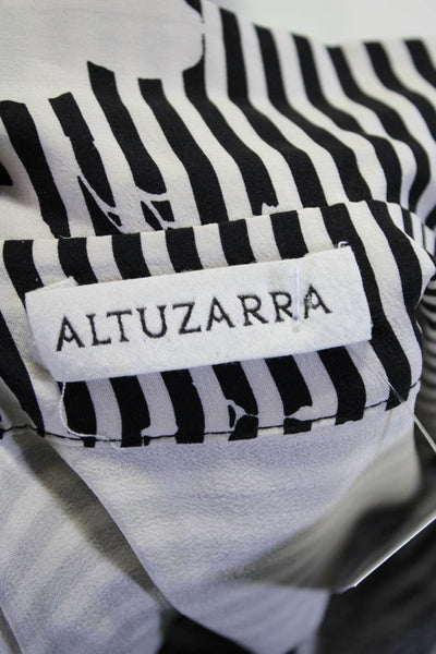 Altuzarra Womens Black White Striped Floral Short Sleeve Silk Shift Dress Size34