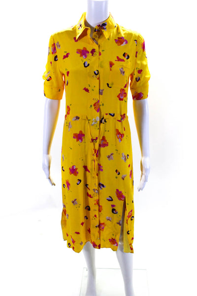 Altuzarra Womens Yellow Floral Silk Tie Front Short Sleeve Shift Dress Size 36