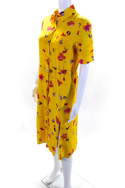 Altuzarra Womens Yellow Floral Silk Tie Front Short Sleeve Shift Dress Size 36