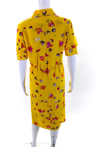 Altuzarra Womens Yellow Floral Silk Tie Front Short Sleeve Shift Dress Size 36