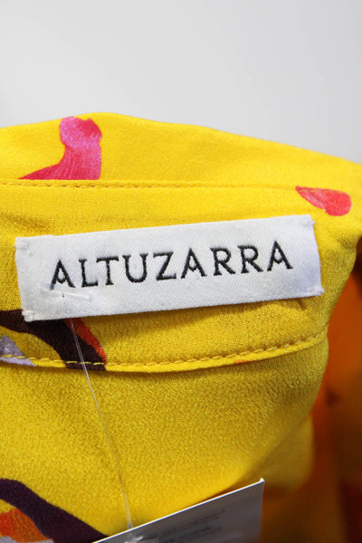 Altuzarra Womens Yellow Floral Silk Tie Front Short Sleeve Shift Dress Size 36