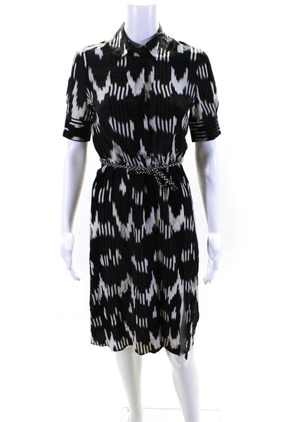 Altuzarra Womens Black Silk Striped Printed Short Sleeve Shift Dress Size 34