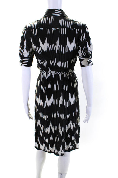 Altuzarra Womens Black Silk Striped Printed Short Sleeve Shift Dress Size 34