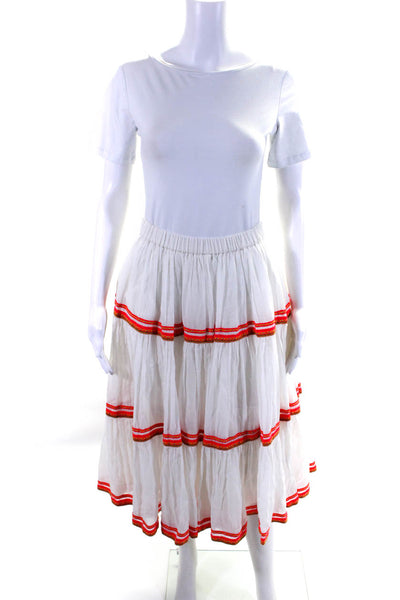 Pitusa Womens Cotton Gauze Embroidered A-Line Pull On Maxi Skirt White Size 1