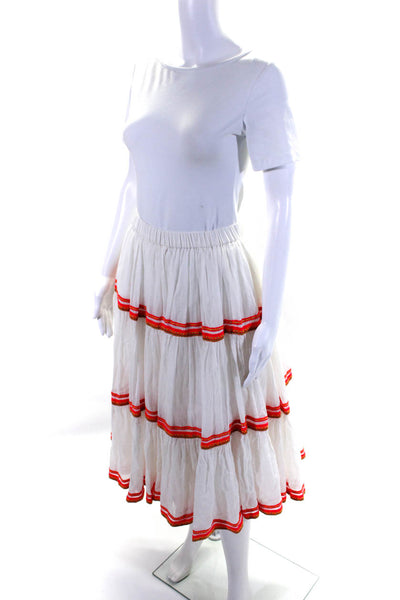 Pitusa Womens Cotton Gauze Embroidered A-Line Pull On Maxi Skirt White Size 1