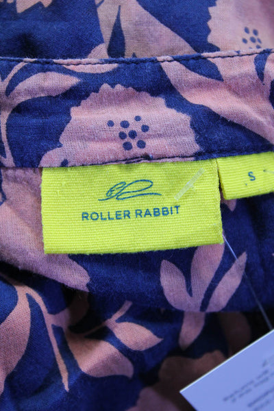 Roller Rabbit Womens Navy Orange Floral V-Neck Cap Sleeve A-Line Dress Size S