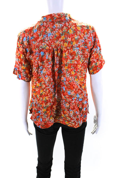 Roller Rabbit Womens Orange Cotton Floral Short Sleeve Button Down Shirt Size XS