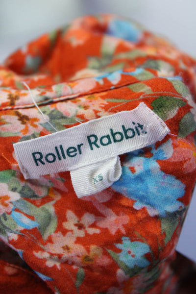 Roller Rabbit Womens Orange Cotton Floral Short Sleeve Button Down Shirt Size XS