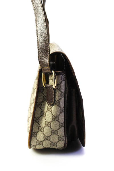 Gucci Womens Brown Leather Printed Horsebit Flap Satchel Shoulder Bag Handbag