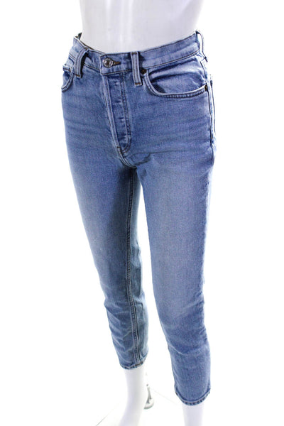 Redone Womens High Waist Button Fly Slim Leg Ankle Jeans Light Blue Size 25