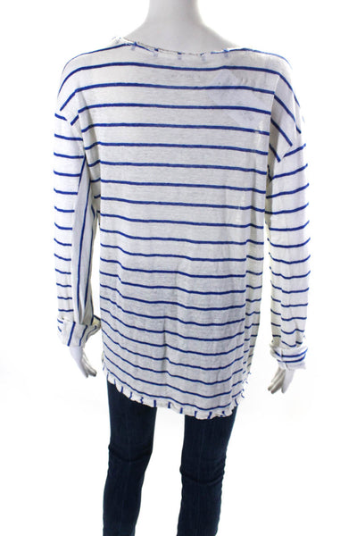 Lareida Womens White Linen Striped Crew Neck Pullover Sweater Top Size S