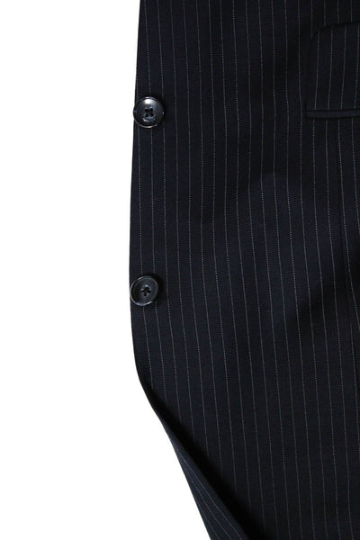 Hickey Freeman Mens Black Striped Wool Two Button Long Sleeve Blazer Size 38R