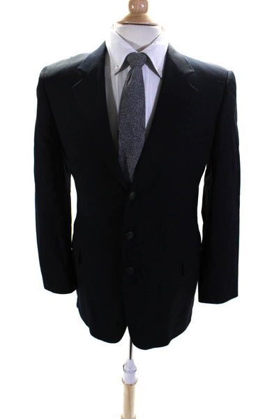 Hickey Freeman Mens Dark Navy Wool Three Button Long Sleeve Blazer Size 20R