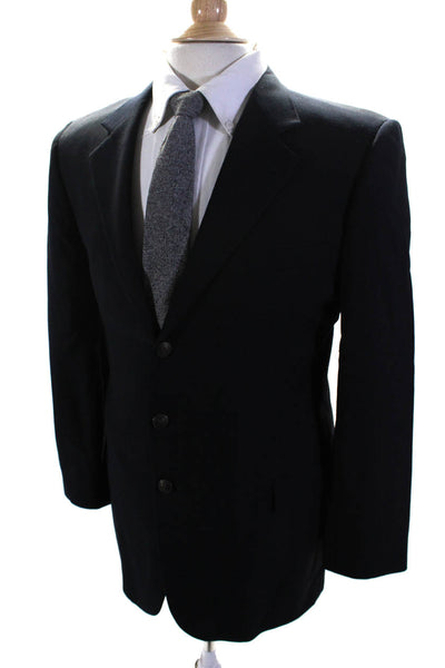 Hickey Freeman Mens Dark Navy Wool Three Button Long Sleeve Blazer Size 20R