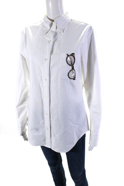 Thom Browne Womens Sequin Glasses Applique Button Up Shirt Blouse White IT 44