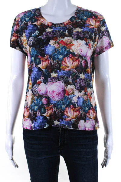 Sandro Womens Allover Floral Print Short Sleeve Crop Tee Shirt Multicolor Size 3