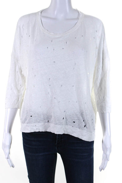 IRO Womens Gwendy Ripped Distressed Short Sleeve Top Tee Shirt White Size Small
