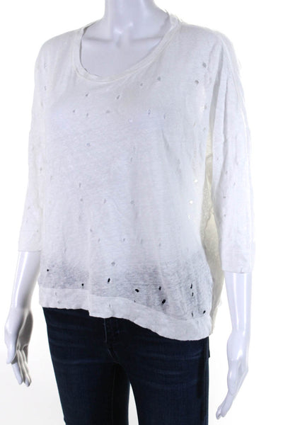 IRO Womens Gwendy Ripped Distressed Short Sleeve Top Tee Shirt White Size Small