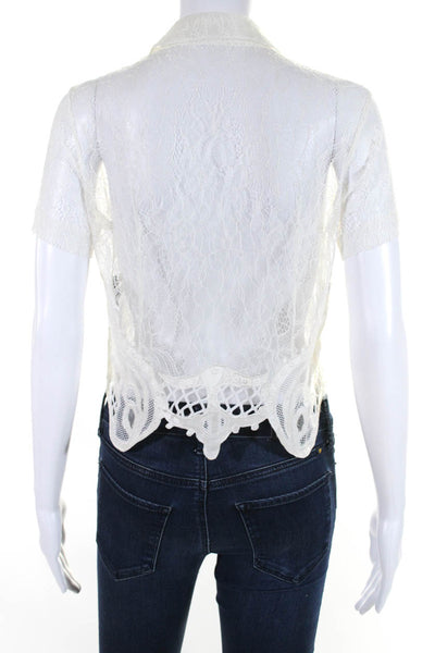 KTZ Womens Lace Short Sleeves Cropped Button Down Shirt White Size Small