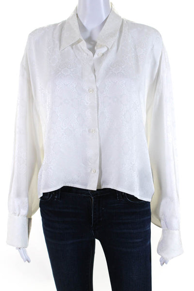 DMN Paris Womens Button Down Long Sleeves Cropped Blouse White Size One Size