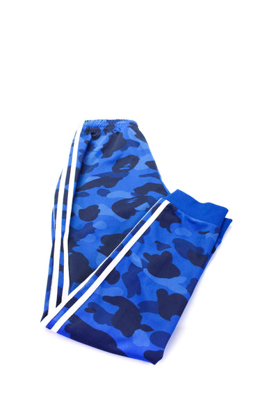 Adidas X The Bathing Ape Boys Blue Camouflaged Striped Sweatpants Size M