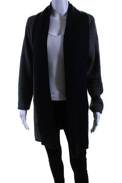 Adrienne Vittadini Womens Open Front Knit Cardigan Sweater Gray Navy Size Large