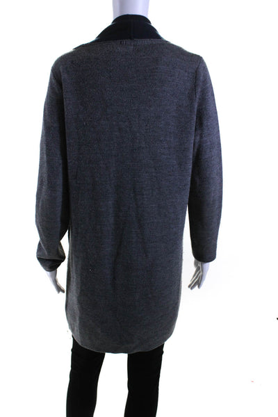 Adrienne Vittadini Womens Open Front Knit Cardigan Sweater Gray Navy Size Large