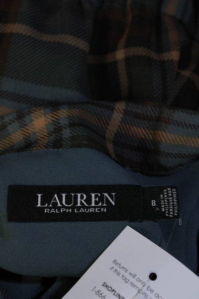 Lauren Ralph Lauren Womens Long Sleeve V Neck Plaid Long Dress Gray Brown Size 8