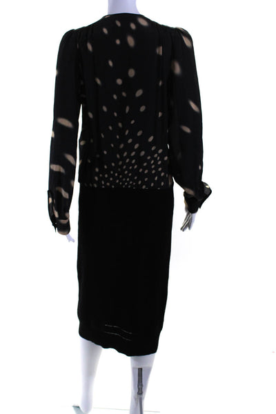 Sonia Rykiel Womens Silk Long Sleeves Ribbed Dress Black Beige Size EUR 38