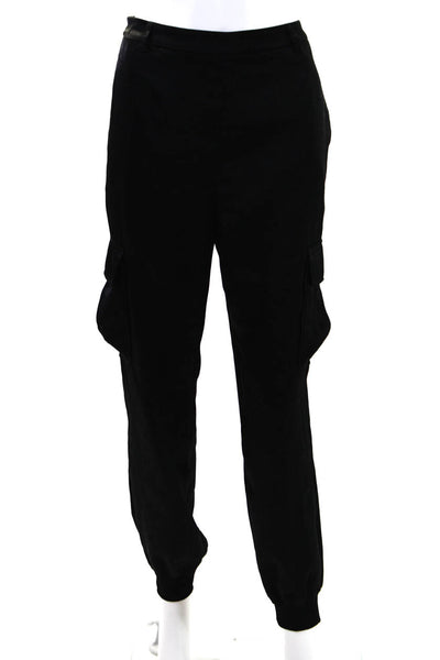 Lovers + Friends Womens Half Elastic Waist Satin Slim Cargo Pants Black Small