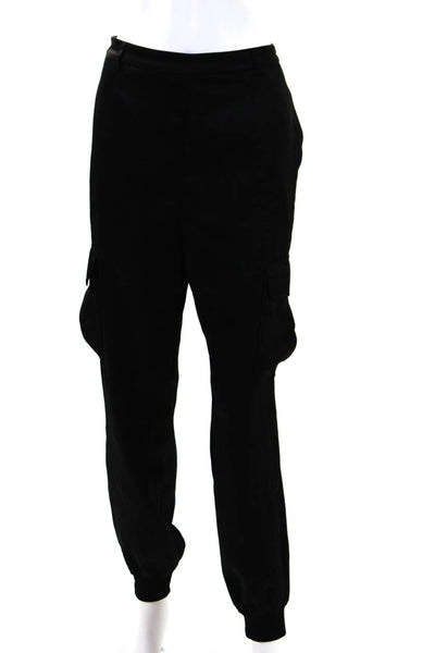 Lovers + Friends Womens Half Elastic Waist Satin Slim Cargo Pants Black Small