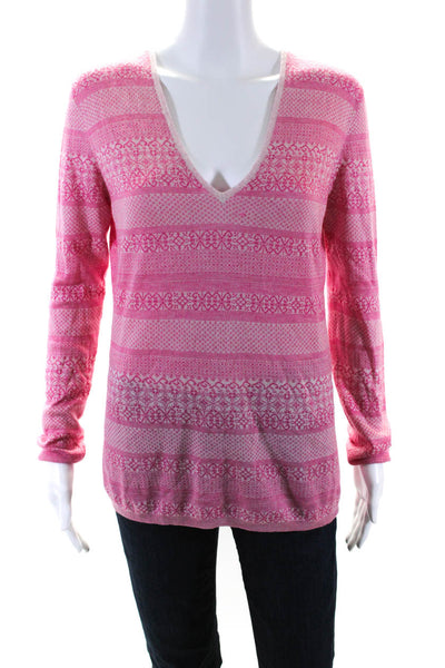 Richard Grand Womens Cashmere Textured Long Sleeve Knit Sweater Top Pink Size S