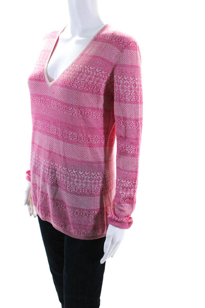 Richard Grand Womens Cashmere Textured Long Sleeve Knit Sweater Top Pink Size S