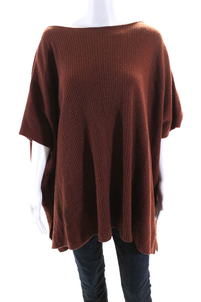 Vince Womens Wool Ribbed Round Neck Short Sleeve Poncho Sweater Brown Size M