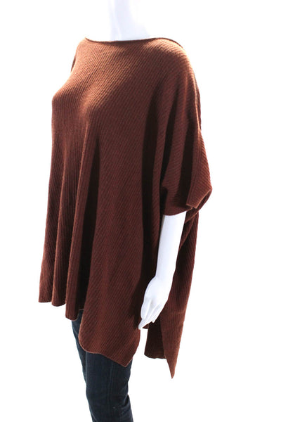 Vince Womens Wool Ribbed Round Neck Short Sleeve Poncho Sweater Brown Size M