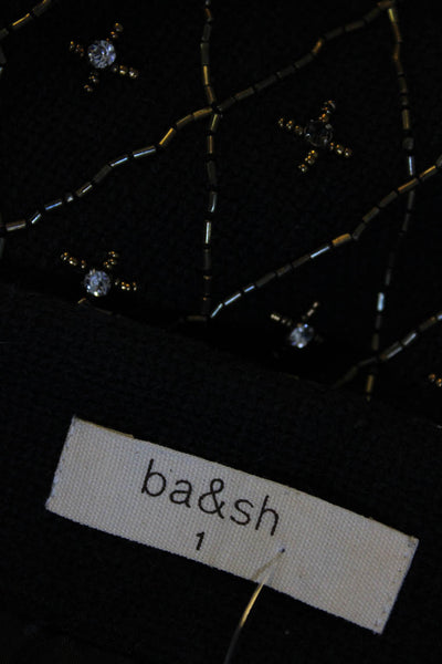 Ba&Sh Women's Zip Closure Rhinestone Embellish Micro Mini Skirt Black Size 1