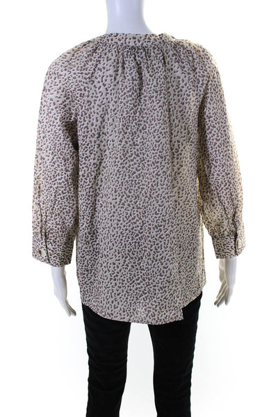 Tuckernuck Womens Leopard Print Long Sleeve Henley Top Blouse Brown Size Medium