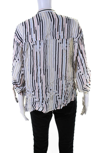 Reiss Womens Short Sleeve Striped Crew Neck Button Up Top Blouse Multicolor Sz 2