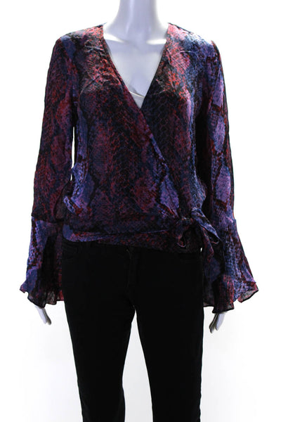 Parker Womens Snake Print Long Sleeve V Neck Top Blouse Pink Red Blue Size Small