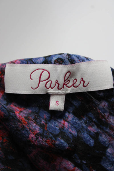 Parker Womens Snake Print Long Sleeve V Neck Top Blouse Pink Red Blue Size Small