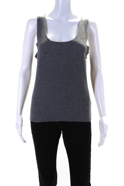 Magaschoni Womens Silk Ribbed Knitted Sleeveless Pullover Tank Top Gray Size L