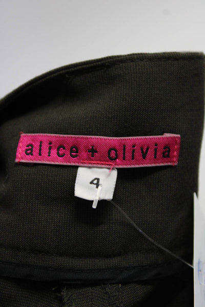 Alice + Olivia Womens Hook & Eye Zipped Straight Leg Dress Pants Green Size 4