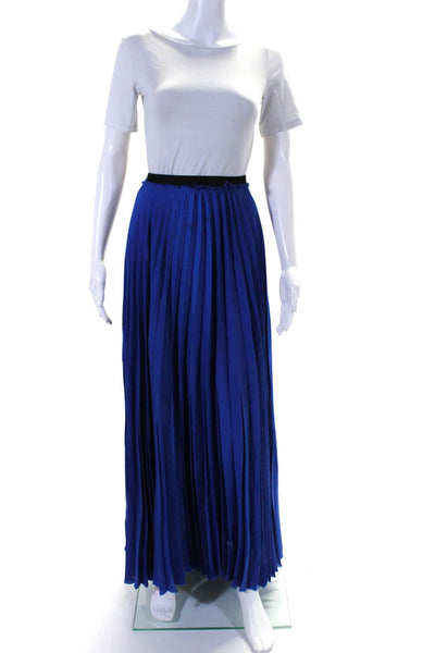 Enza Costa Womens Elastic Waist Pleated Fringed Maxi Slip-On Skirt Blue Size 2