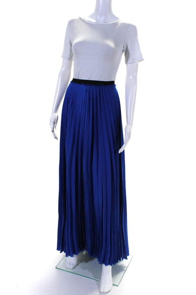 Enza Costa Womens Elastic Waist Pleated Fringed Maxi Slip-On Skirt Blue Size 2